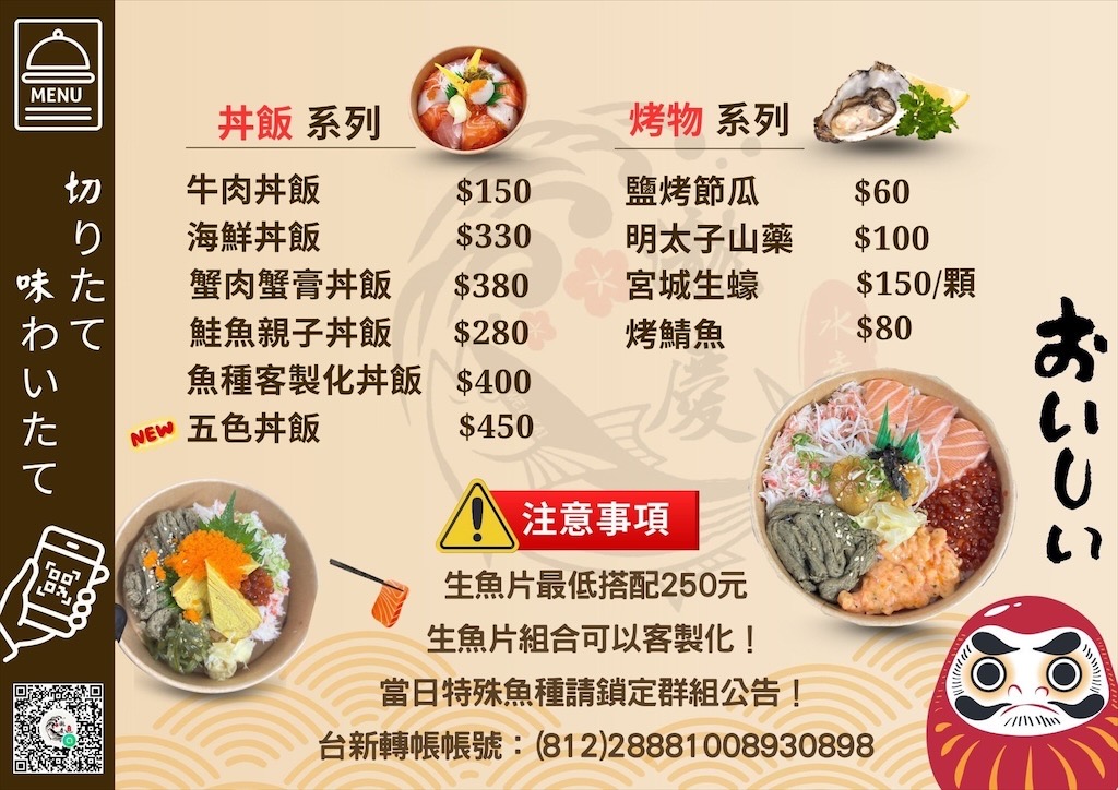 瀧慶水產⟩台中大里生魚片、握壽司、丼飯、烤物，超隱密的生魚片，有許多特殊魚種的生魚片，新鮮、甘甜又超值 @果果愛Fruitlove